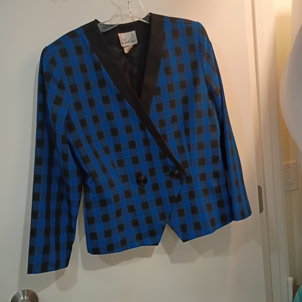 VTG Via Sant Andrea Blue and Black Plaid Blazer